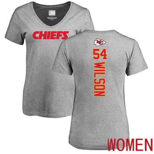 Women Kansas City Chiefs #54 Wilson Damien Ash Backer V Neck NFL T Shirt